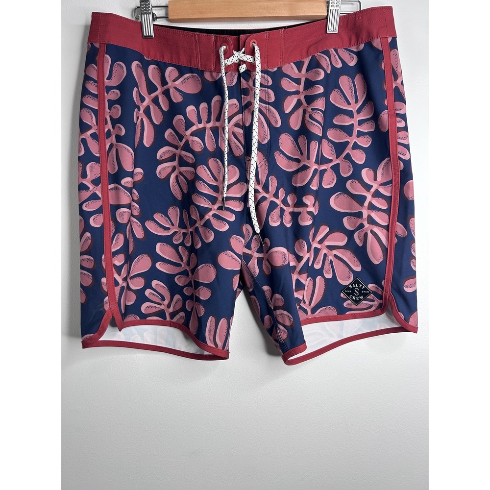 Salty Crew Mens 34 Board Shorts Navy Kelp Print Quick Dry Stretch Swim Trunks‎